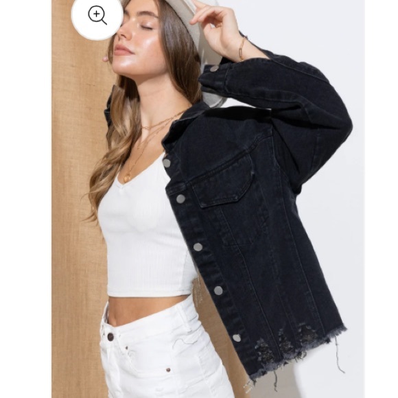 Blue B. Cropped Black Denim Jacket with Silver Rhinestone Fringe - Picture 4 of 16